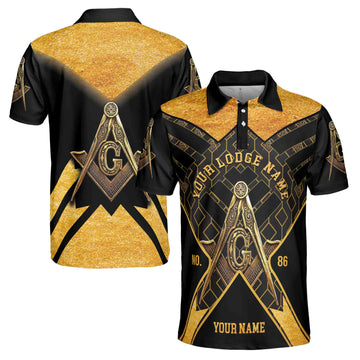 Custom Name and Lodge Freemasonry Masonic Men's Polo Shirts S-5XL