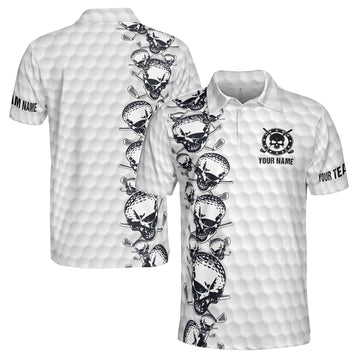 Customize Name Golfing Pattern Skull Golf Team Men's Polo Shirt S-5XL