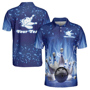 Custom Bowling Player Name Team Name On Blue Bowling Men's Polo Shirt S-5XL