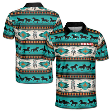 Native American Horse Pattern Men's Polo Shirt S-5XL