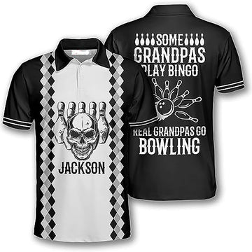 Real Grandpas Go Bowling Grandpa Dad Gift 3D Men's Polo Shirts Size S-5XL
