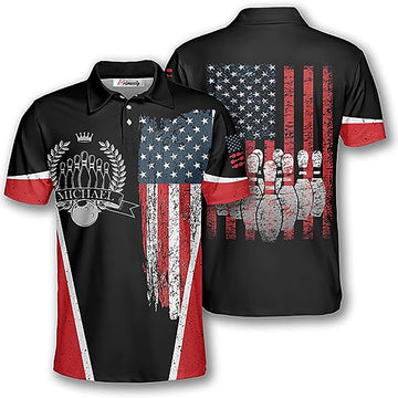 Custom Men Bowling Shirt, Patriotic USA Bowling Team 3D Men's Polo Shirts Size S-5XL
