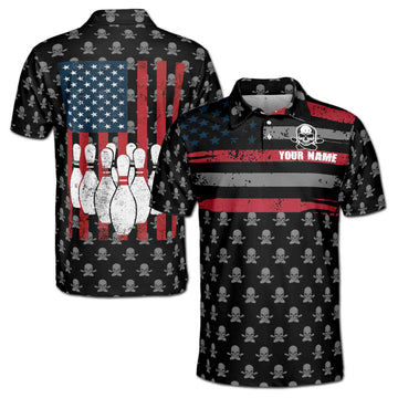 Personalize Men Bowling Shirt, Skull Bowling Team 3D Men's Polo Shirt Size S-5XL
