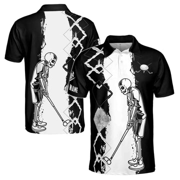 Customize Black And White Skull Golfing Men's Polo Shirt S-5XL