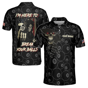 Customize Name Skull Pool I'm Here to Break Your Balls Men's Polo Shirt S-5XL