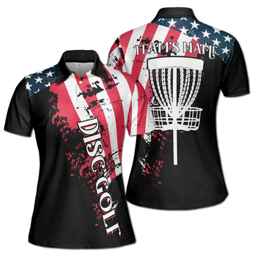 Custom Team Name America Patriotic Disc Golf Player Women's Polo Shirt S-5XL