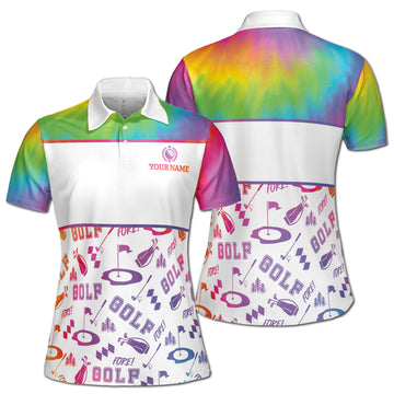 Custom Name Rainbow Color Fore! Golf Pattern Women's Polo Shirt S-5XL