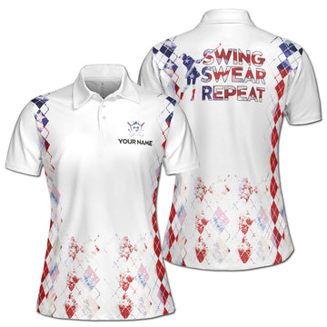 Custom Name America Argyle Swing Swear Repeat Golf Women's Polo Shirt