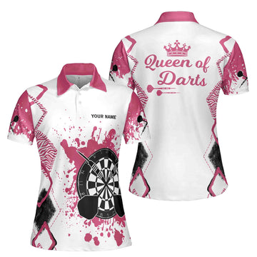 Custom Name Queen of Darts Colorful Spatter Women's Polo Shirt S-5XL