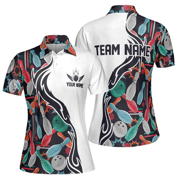 Personalized Bowling Pattern Colorful Bowling Team Women's Polo Shirt S-5XL