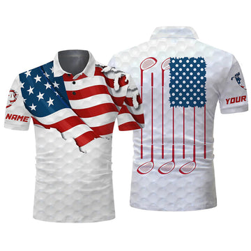 Personalized Golf Club American Flag Apparel Gift for Men's Polo Shirt S-5XL