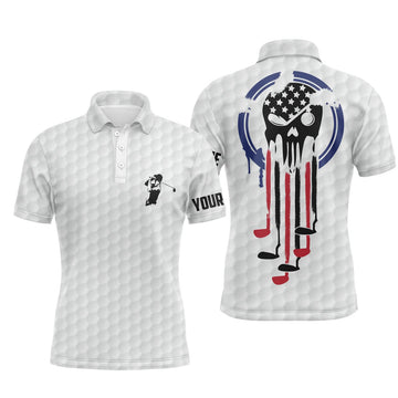 Custom Golf Polo Shirt White American Flag Reaper Gift Men's Polo Shirt S-5XL