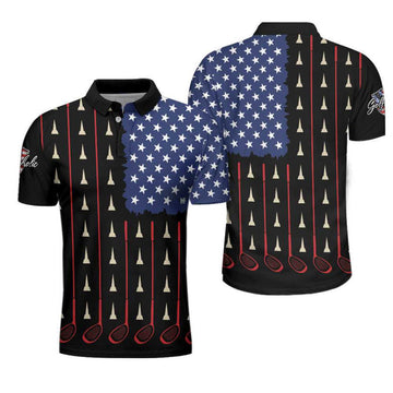 Patriotic Golf Shirt Golfaholic American Flag Golf Clubs Men's Polo Shirt S-5XL