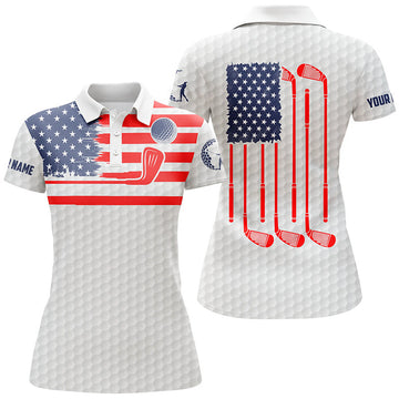 Custom American Flag Golf with Name Personalization for Women's Polo Shirts S-5XL