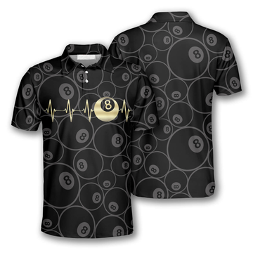 Billiards Pool Snooker Heartbeat Pattern Men's Polo Shirt S-5XL