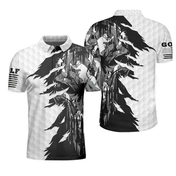 Black & White Golf Skull Camo Shirt Men's Polo Shirt S-5XL
