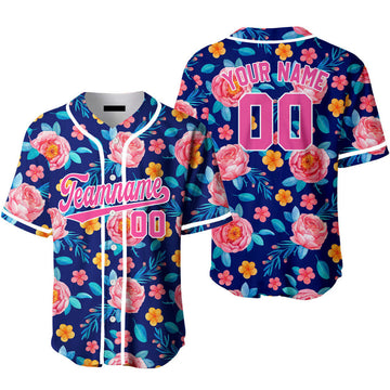 Custom Pinky Coral Floral Royal Pink Baseball Jerseys for Baseball Jersey S-5XL