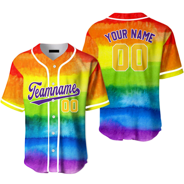 Custom Rainbow Pride LGBT Light Blue White Baseball Jersey S-5XL