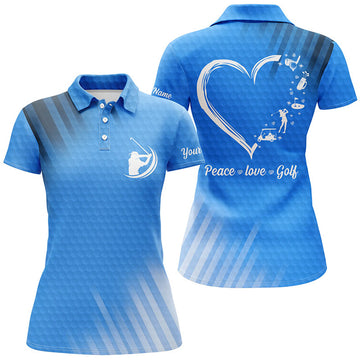 Custom Name Multicolor Peace Love Golf Personalized Best Women's Polo Shirts S-5XL