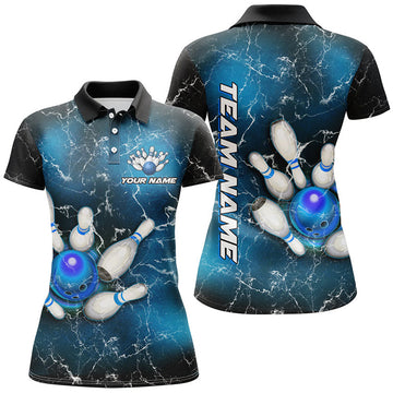 Custom Blue Bowling Team for Women Gift for Bowlers Women's Polo Shirts S-5XL