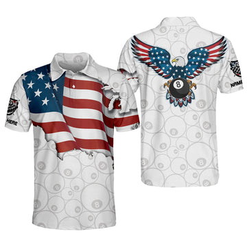 Custom Billiard Dry Fit Short Sleeve Eagle Flag Shirt Men's Polo Shirt S-5XL