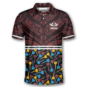 Customized Name Polynesian Pattern Red Black Darts Shirt Men's Polo Shirt S-5XL