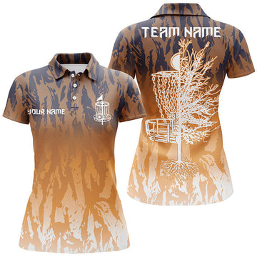 Custom Name Orange Camo Disc Golf Team Shirt Gift for Women's Polo Shirts S-5XL