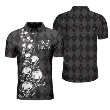 Elegant Argyle Pattern Skull Golf Lover Shirt Black Skull Men's Polo Shirt S-5XL