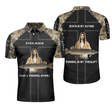 Even Jesus Had a Fishing Story Camo Shirt Gift Men's Polo Shirt S-5XL