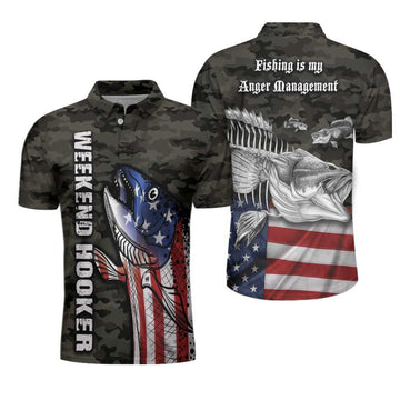 Camouflage Flag Fishing Anger Management Gift Men's Polo Shirt S-5XL