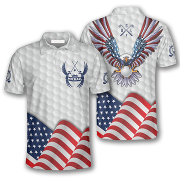 Custom Eagle Waving Flag White Version Golf Men's Polo Shirt S-5XL
