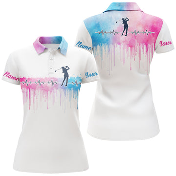 Custom Golf Heartbeat Golfer Personalized Name Gift Women's Polo Shirts S-5XL