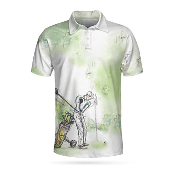 Golfer Painting Short Sleeve Green Tree Pattern Men's Polo Shirt Best Gift