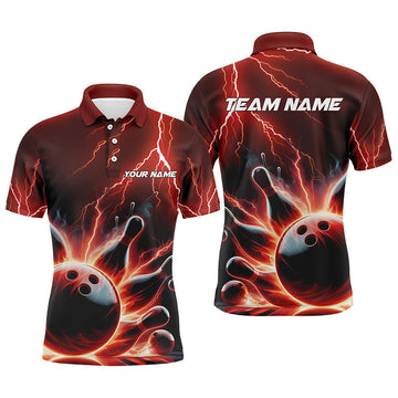 Custom Men Bowling Polo Shirt Red Thunder Lightning Strike S-5XL Men's Polo Shirt