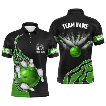 Custom Green Flame Bowling Shirt Men's Polo Shirt S-5XL