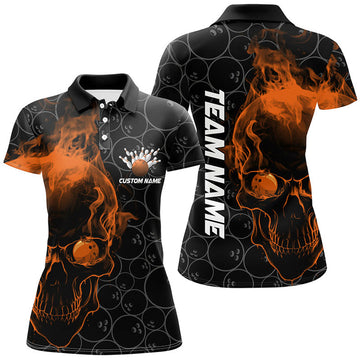Custom Green Skull Team Bowling League Outfit Women's Polo Shirts S-5XL
