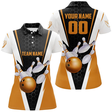 Custom Strike Bowling Polo Shirts Name and Number Women's Polo Shirts S-5XL