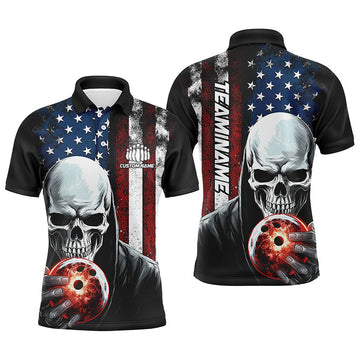 Personalized Skull Bowling Team Jersey American Polo Men's Polo Shirt S-5XL