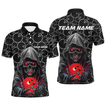 Custom Skull Red Bowling League Polo Men's Polo Shirt S-5XL
