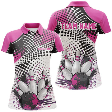 Custom Personalized Bowling League Shirts Pink Outfits Women's Polo Shirts S-5XL