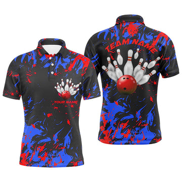 Blue Red Camo Bowling Team Shirts Custom Bowling League Men's Polo Shirt S-5XL