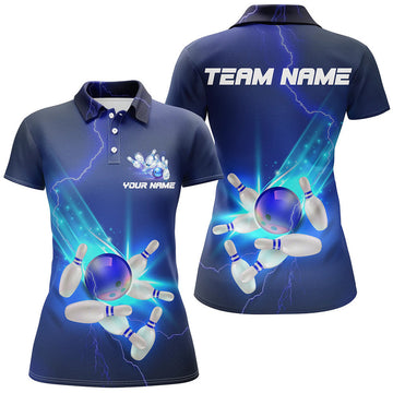 Custom Blue Thunder Lightning Polo Bowling Strike Team Women's Polo Shirts S-5XL