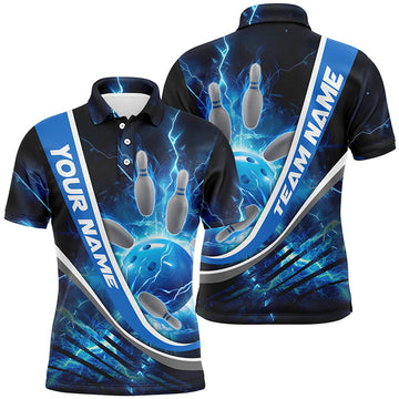 Custom Blue Thunder Lightning Bowling Polo Shirt Mens Polo Shirt S-5XL