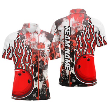 Red Camo Flame Bowling Shirt for Men Custom Team Men's Polo Shirt S-5XL