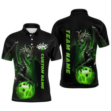 Custom Green Dragon Bowling Team Mens Polo Shirt S-5XL
