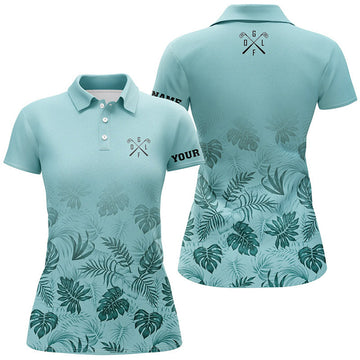 Custom Name Green Tropical Golf Outfit for Women Women's Polo Shirts S-5XL
