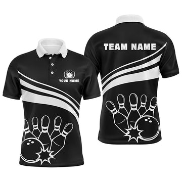 Personalized Black White Bowling Polo Custom Men's Polo Shirt S-5XL