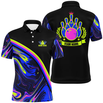 Custom Green Purple Camo Bowling Team Polo Shirt Black Men's Polo Shirt S-5XL