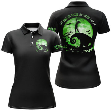 Custom Funny Halloween Golf My Broom Broke So Now I Golf Women's Polo Shirts S-5XL