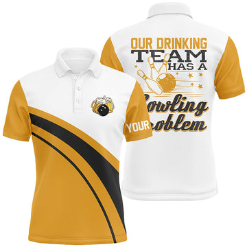 Funny Yellow Retro Bowling Beer Custom Men's Polo Shirt My Drinking Team S-5XL